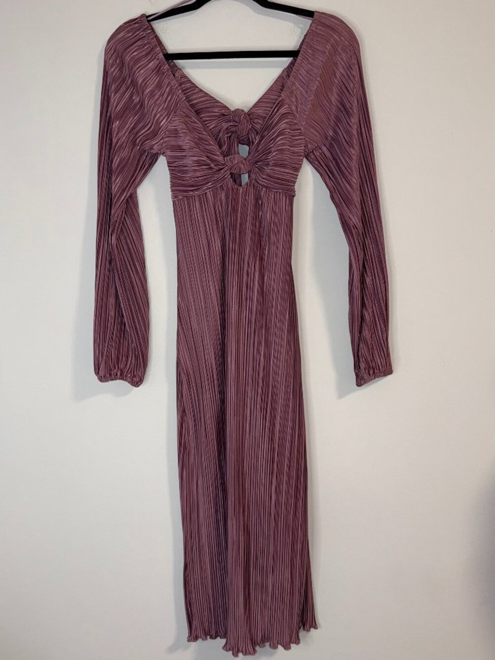 NWT Gilli Amani Pleated Plissé Mauve Tie Back Midi Dress Sz XS